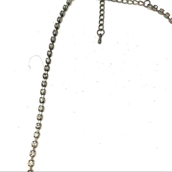 𝅺Double Drop Rhinestone Necklace Silver Vintage - Picture 5 of 14